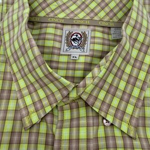 CINCH Mens XL Green Brown Plaid Long Sleeve‎ Button Up Shirt